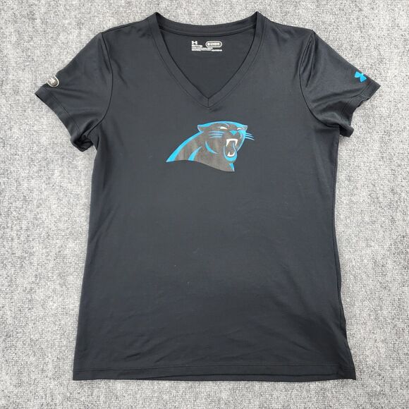 Carolina Panthers Shirt Womens Small Black Under Armour Heat Gear Combine Logo - Picture 1 of 11